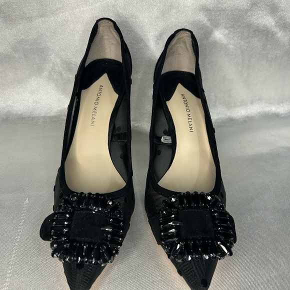 ANTONIO MELANI Black Polka Dot Mesh Heels - Picture 4 of 6